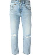 R13 Distressed Girlfriend Cropped Jeans, Women's, Size: 27, Blue, Cotton/spandex/elastane
