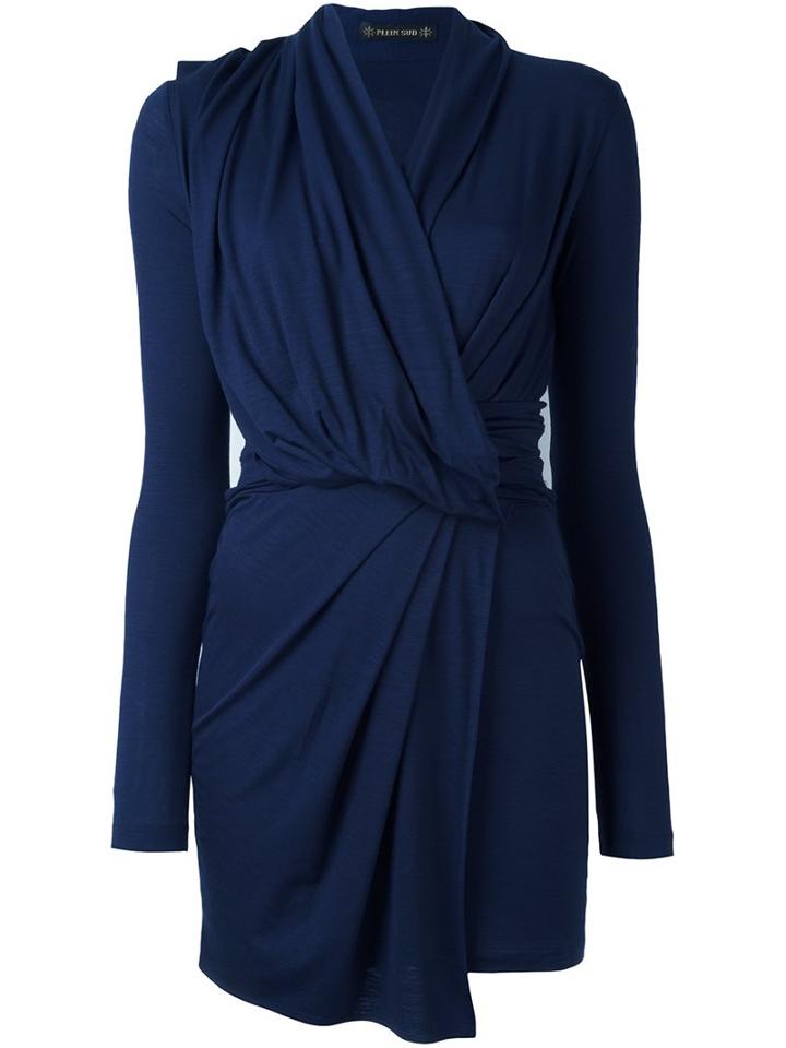 Plein Sud Long-sleeve Wrap Dress, Women's, Size: 38, Blue, Spandex/elastane/virgin Wool