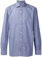 Isaia Casual Checked Shirt, Men's, Size: 16, Blue, Cotton