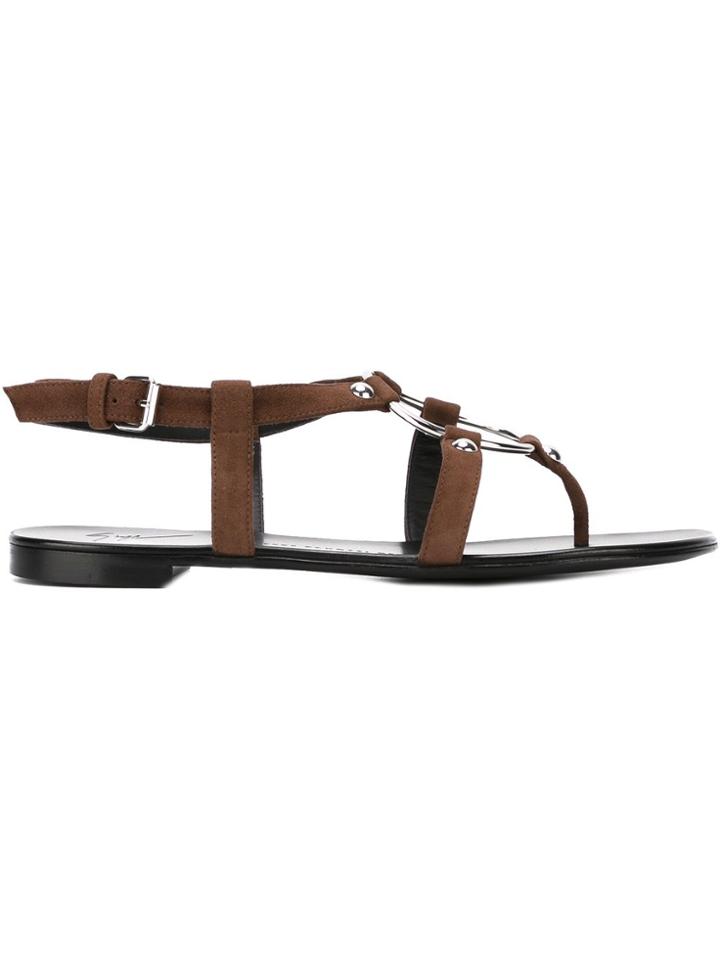 Giuseppe Zanotti Design Oval Buckle Sandals - Brown