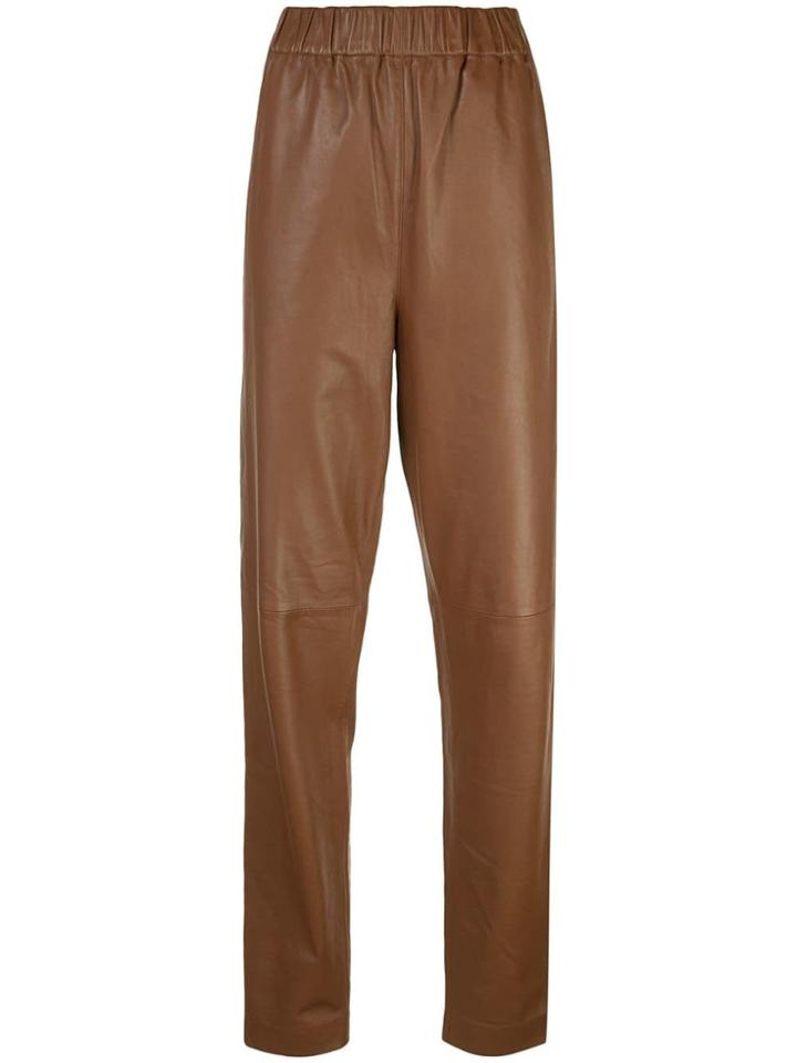 Tibi Tapered Leather Trousers - Brown