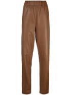 Tibi Tapered Leather Trousers - Brown