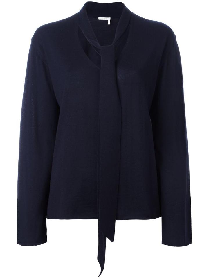 Chloé Scarf Collar Knitted Top, Women's, Size: Small, Blue, Merino