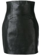 Saint Laurent High-waisted Fitted Skirt, Women's, Size: 36, Black, Silk/lamb Skin/reindeer Leather