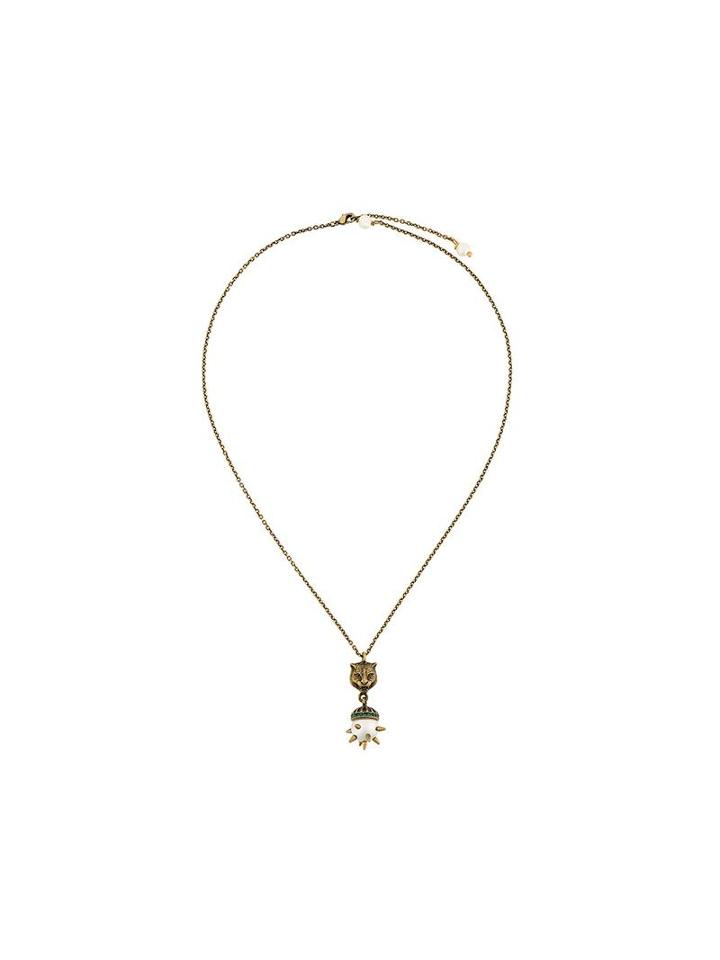 Gucci Cat Pendant Necklace, Metallic