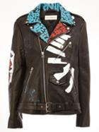 Faith Connexion Multi-print Mid Biker Jacket, Women's, Size: Large, Black, Calf Leather/acetate/polyester
