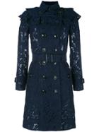 Burberry Embroidered Double Breasted Coat - Blue