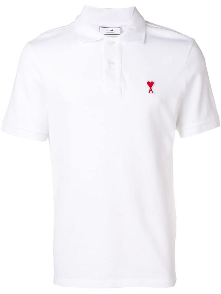 Ami Paris Short Sleeve Polo Shirt With Red Ami De Coeur Patch - White
