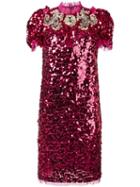Dolce & Gabbana Sequinned Embellished Dress, Women's, Size: 40, Pink/purple, Cotton/polyamide/polyester/spandex/elastane