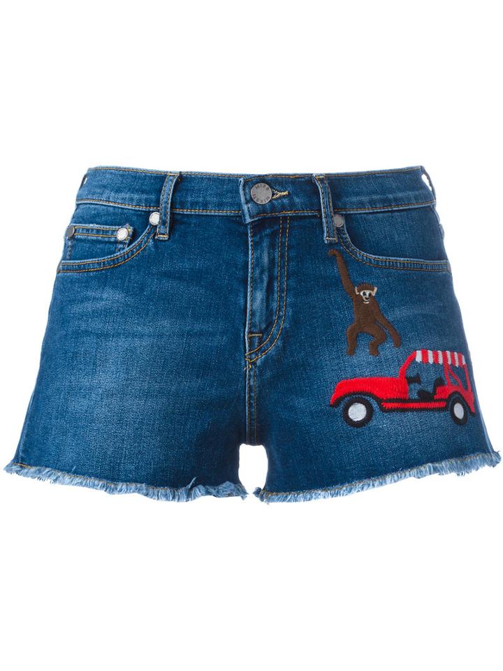 Mira Mikati Embroidered Patch Denim Shorts, Women's, Size: 38, Blue, Cotton