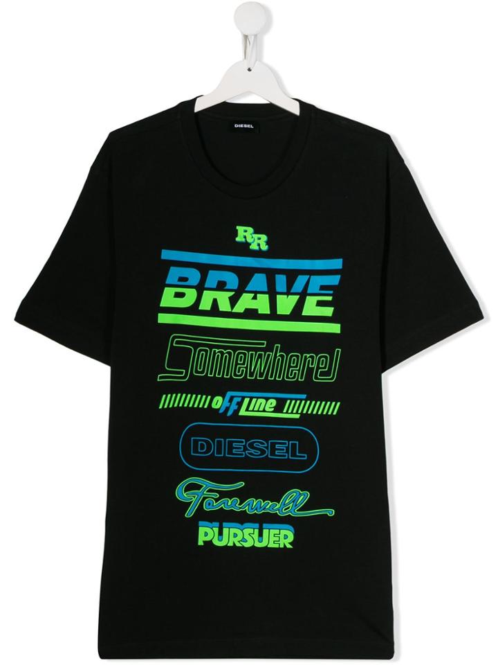 Diesel Kids Teen Logo Printed T-shirt - Black