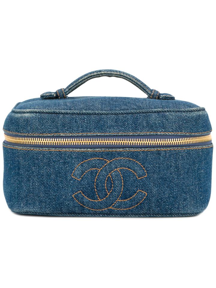 Chanel Vintage Flat Cosmetic Tote Bag - Blue