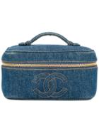 Chanel Vintage Flat Cosmetic Tote Bag - Blue