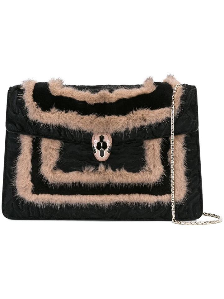 Bulgari Fur-trimmed 'serpenti Forever' Bag, Women's, Black