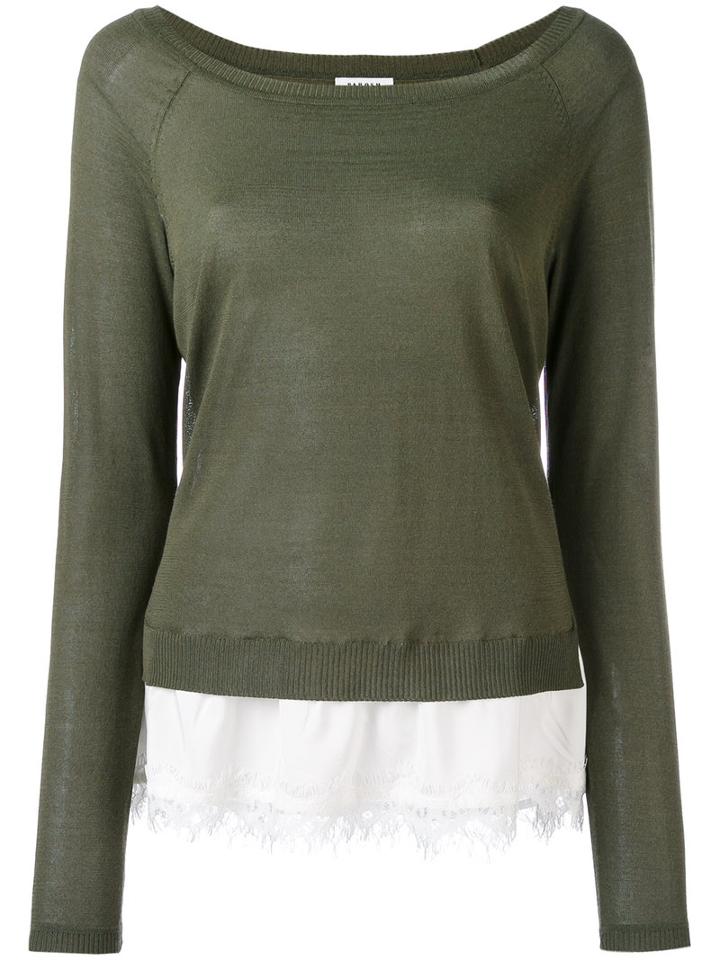 P.a.r.o.s.h. - Lace Trim Sweater - Women - Silk/cotton/spandex/elastane/viscose - M, Green, Silk/cotton/spandex/elastane/viscose