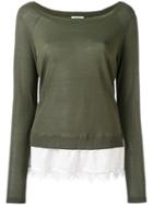 P.a.r.o.s.h. - Lace Trim Sweater - Women - Silk/cotton/spandex/elastane/viscose - M, Green, Silk/cotton/spandex/elastane/viscose