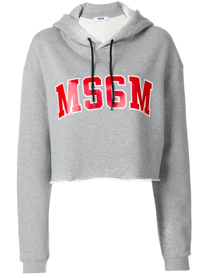 Msgm - Cropped Logo Hoodie - Women - Cotton/viscose - Xs, Grey, Cotton/viscose