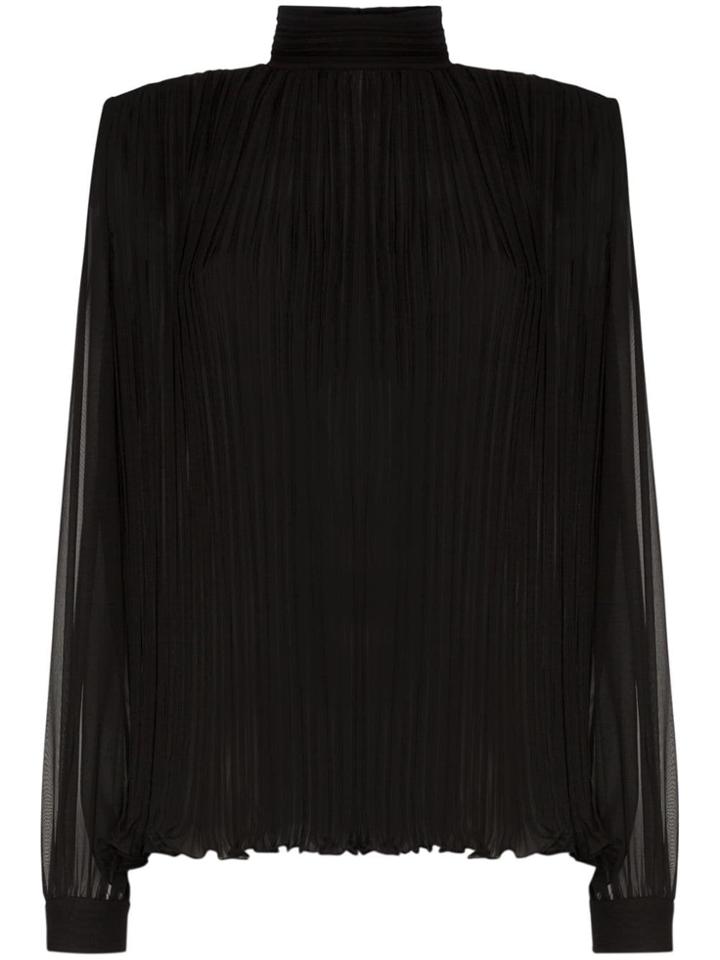 Saint Laurent Pleated Silk Blouse - Black