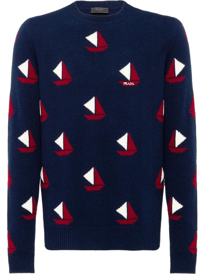Prada Sail Boat Motif Jumper - Blue