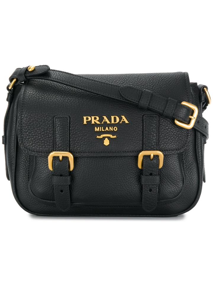 Prada Buckle Flap Crossbody Bag - Black