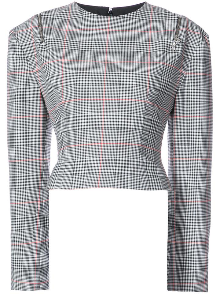 Monse Plaid Zipped Shoulder Top - Grey