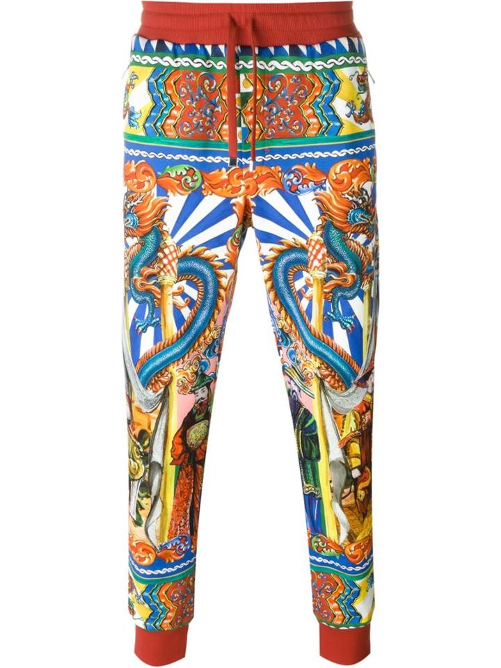 Dolce & Gabbana Chinese Print Trousers, Men's, Size: 50, Cotton