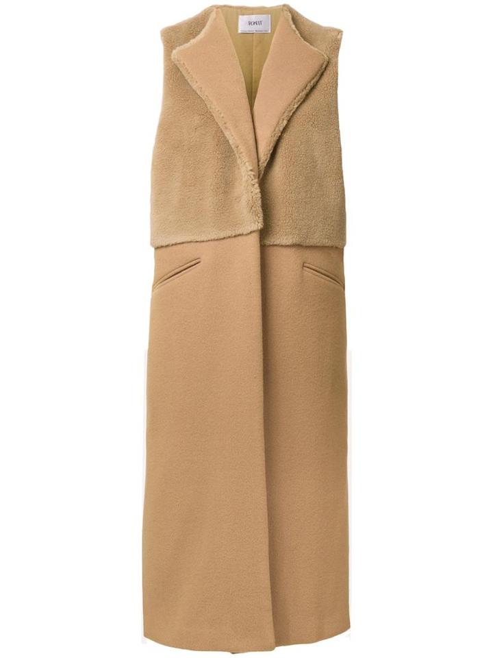 Ponti Faux Fur Panel Sleeveless Coat, Women's, Brown, Wool