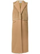 Ponti Faux Fur Panel Sleeveless Coat, Women's, Brown, Wool