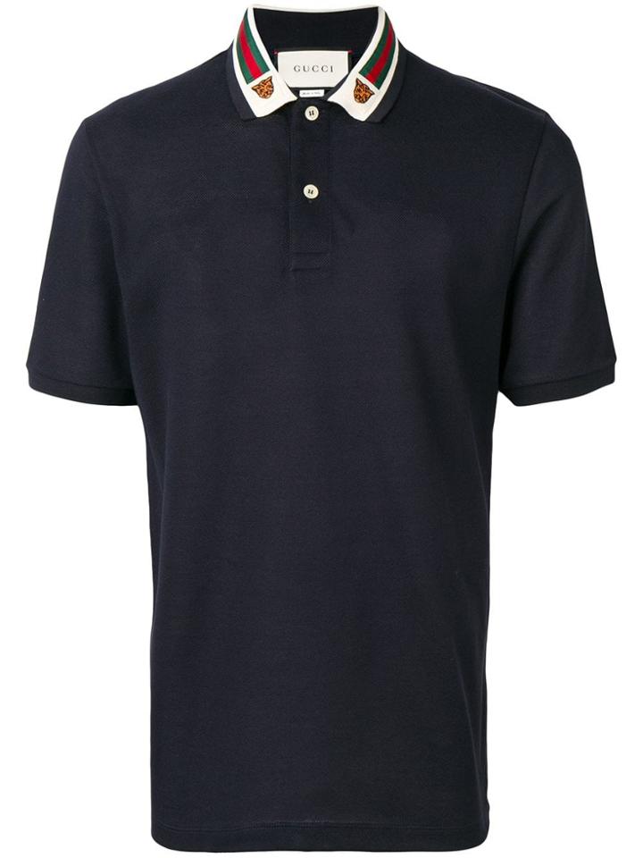 Gucci Web And Feline Head Polo Shirt - Blue