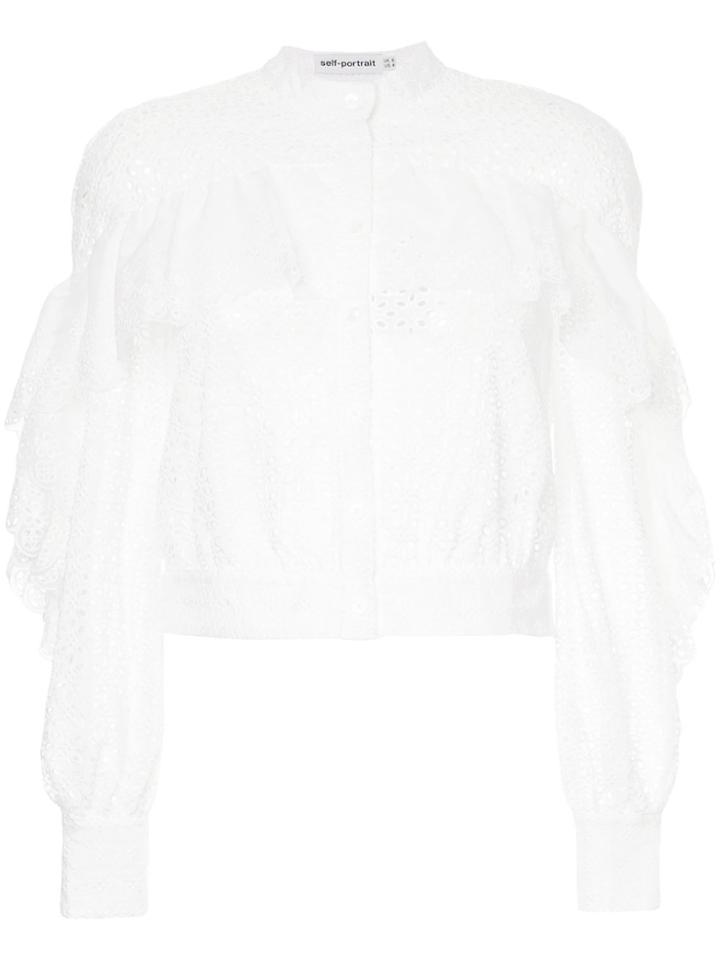 Self-portrait Cropped Cut-out Detail Shirt - White