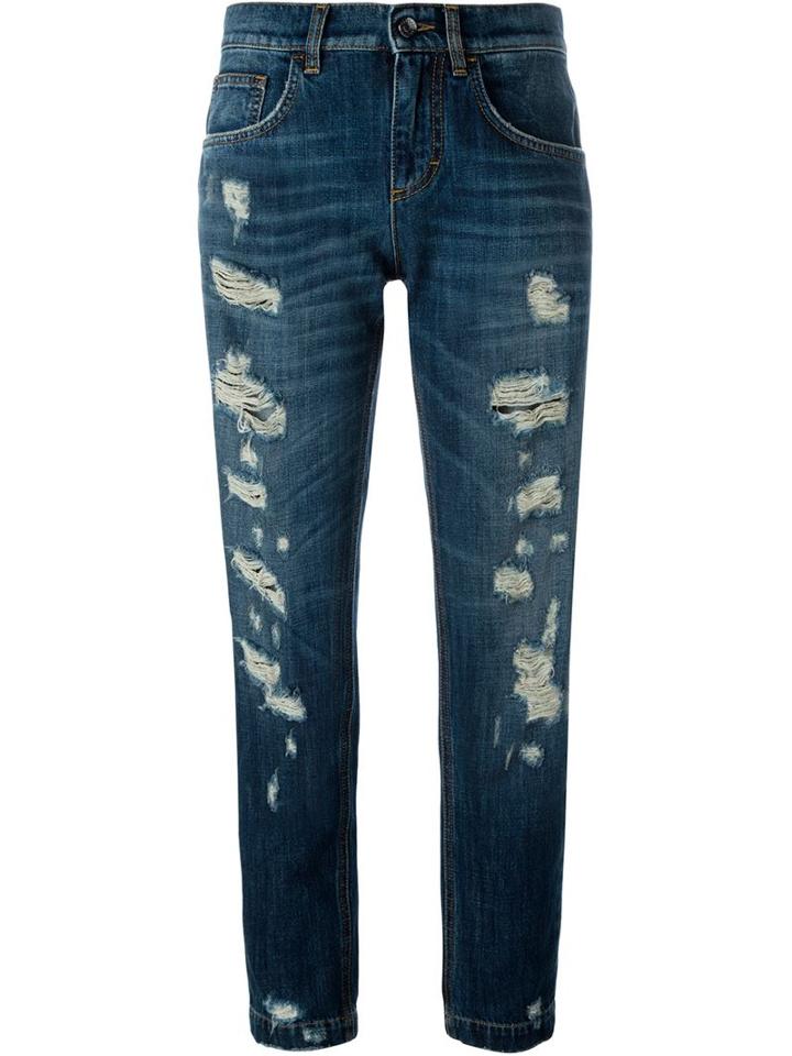 Dolce & Gabbana Ripped Boyfriend Jeans, Women's, Size: 46, Blue, Cotton