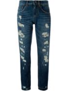 Dolce & Gabbana Ripped Boyfriend Jeans, Women's, Size: 46, Blue, Cotton