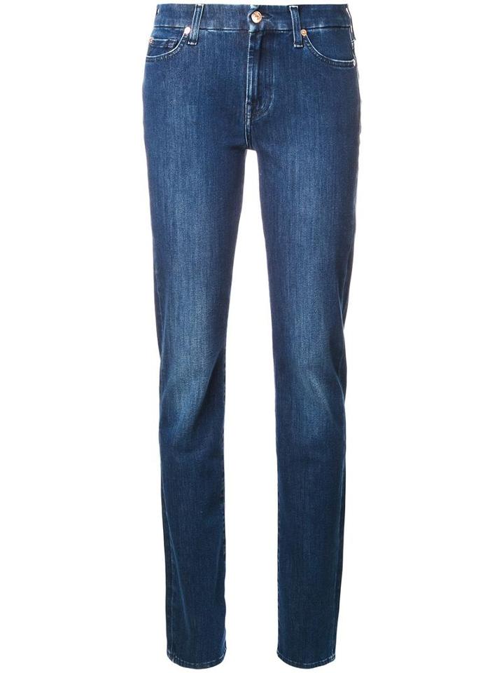 7 For All Mankind Straight Jeans, Women's, Size: 28, Blue, Cotton/polyester/spandex/elastane