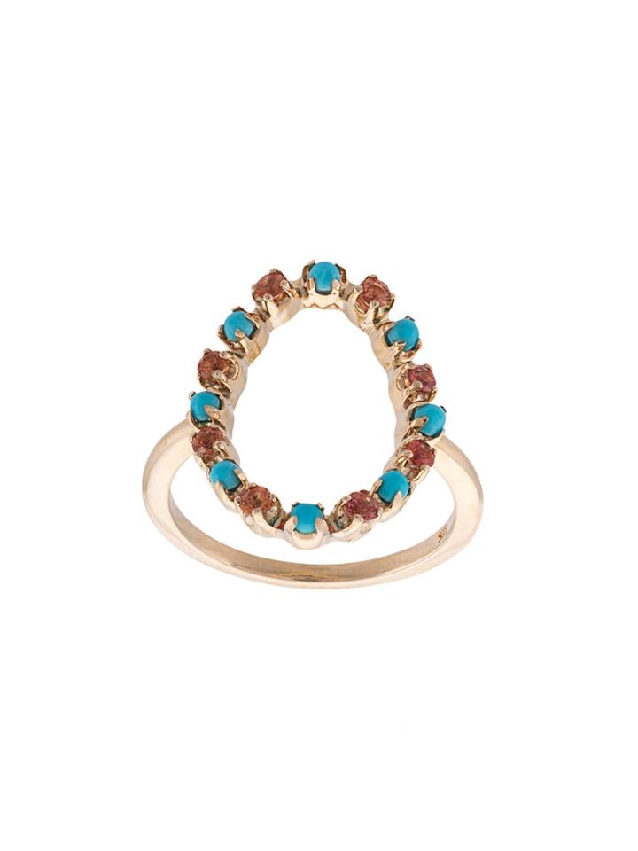 Marlo Laz 14kt Gold Full Circle Turquoise And Orange Sapphire Ring -