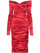 Dolce & Gabbana Ruched Satin Midi Dress - Red
