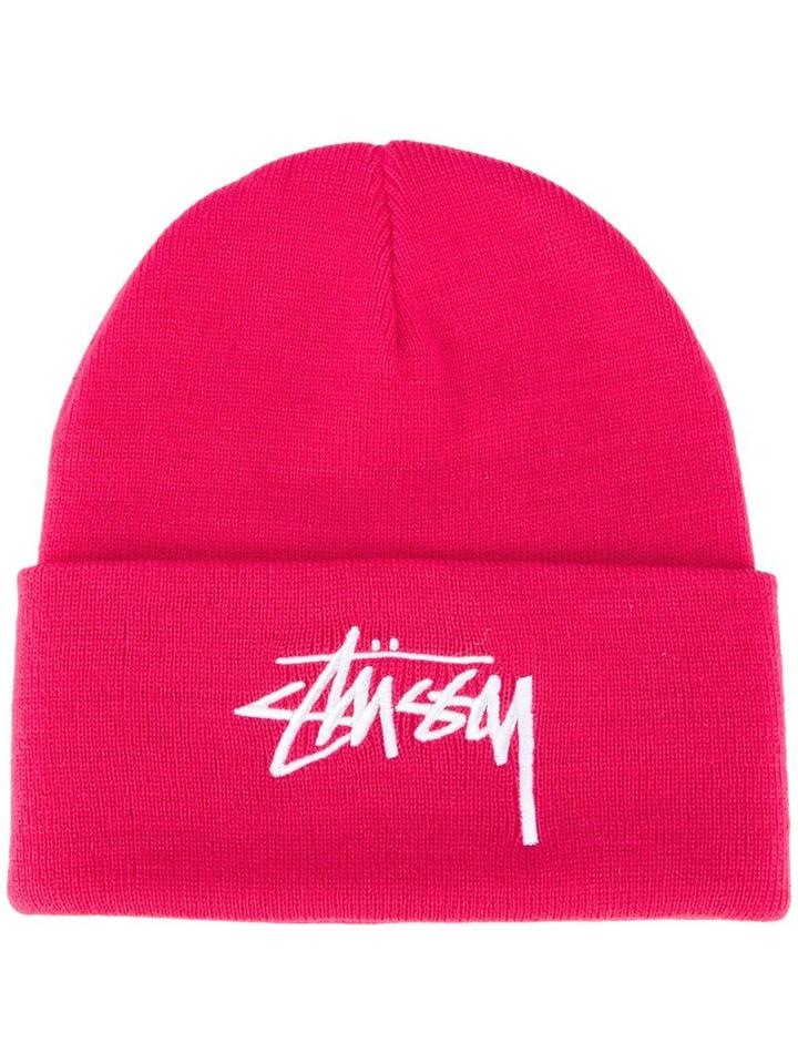 Stussy Logo Folded Beanie, Men's, Pink/purple, Acrylic