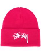 Stussy Logo Folded Beanie, Men's, Pink/purple, Acrylic