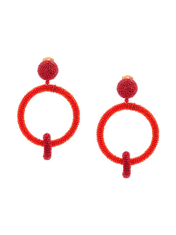 Oscar De La Renta Beaded Double-hoop Earrings - Red