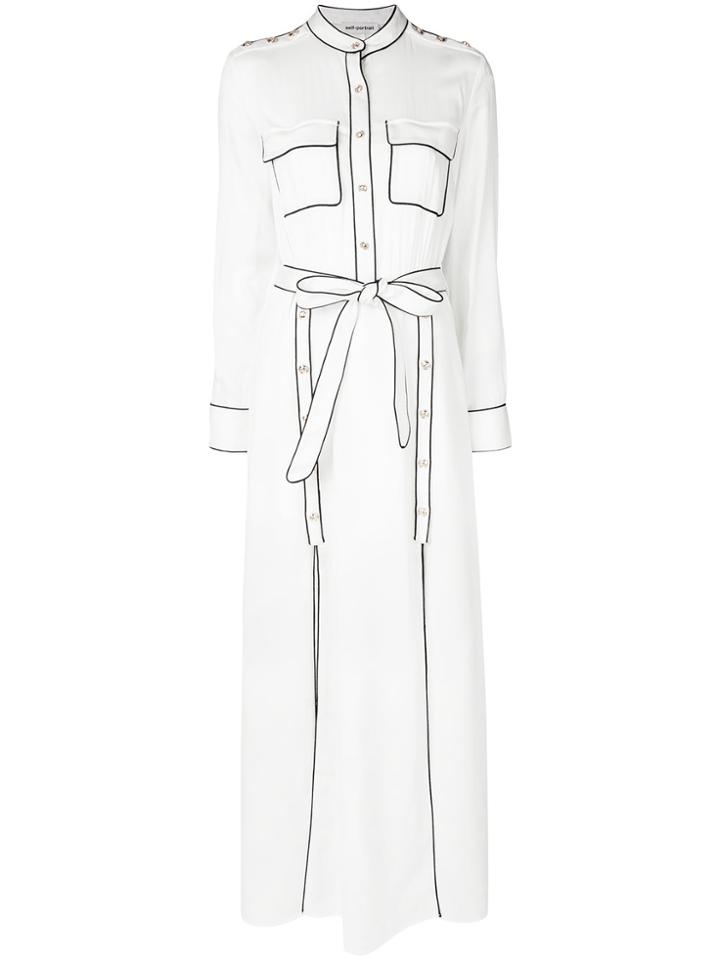 Self-portrait Belted Shirt Maxi Dress - White