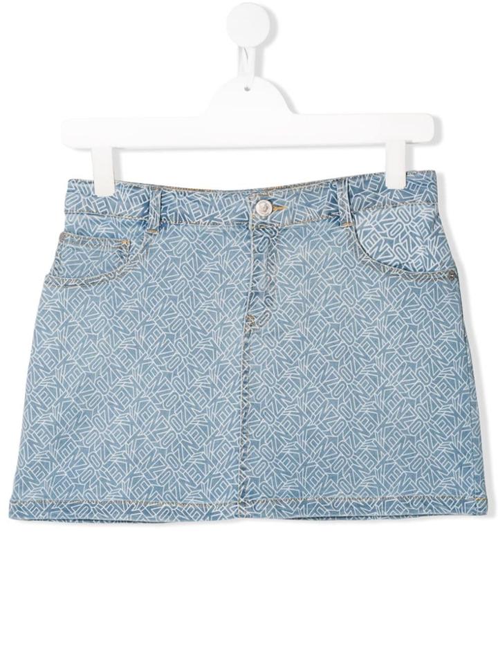 Kenzo Kids Logo Print Denim Skirt - Blue