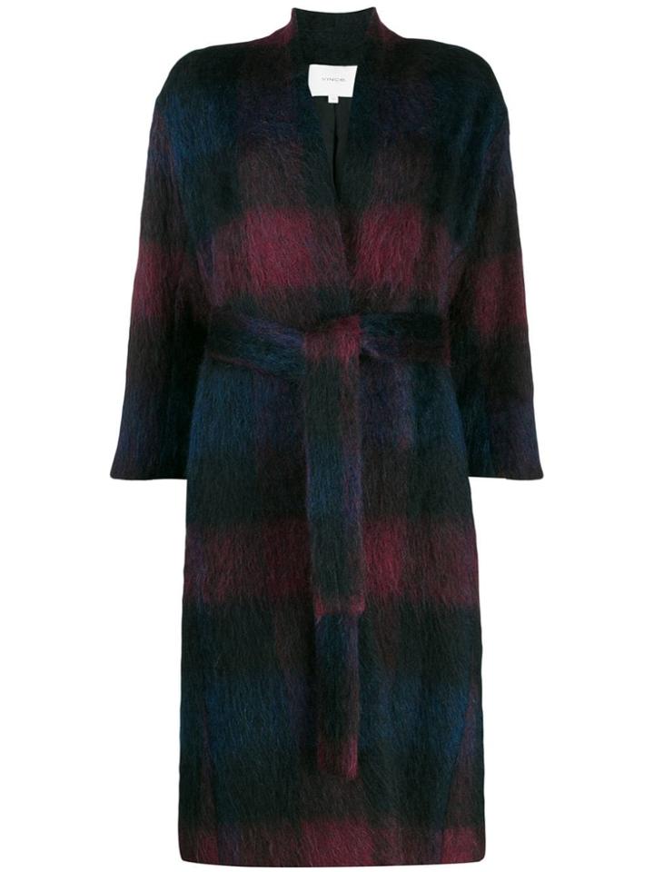 Vince Brushed Plaid Coat - Blue