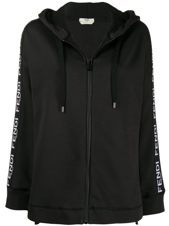 Fendi Logo Trim Hoodie - Brown
