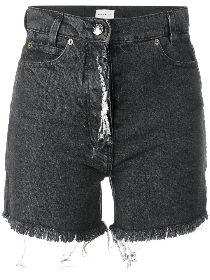 Magda Butrym Frayed Denim Shorts, Women's, Size: 38, Black, Cotton
