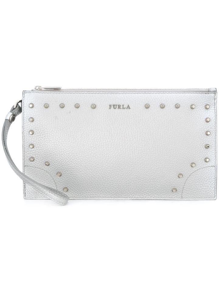 Furla Studded Metallic (grey) Clutch, Women's
