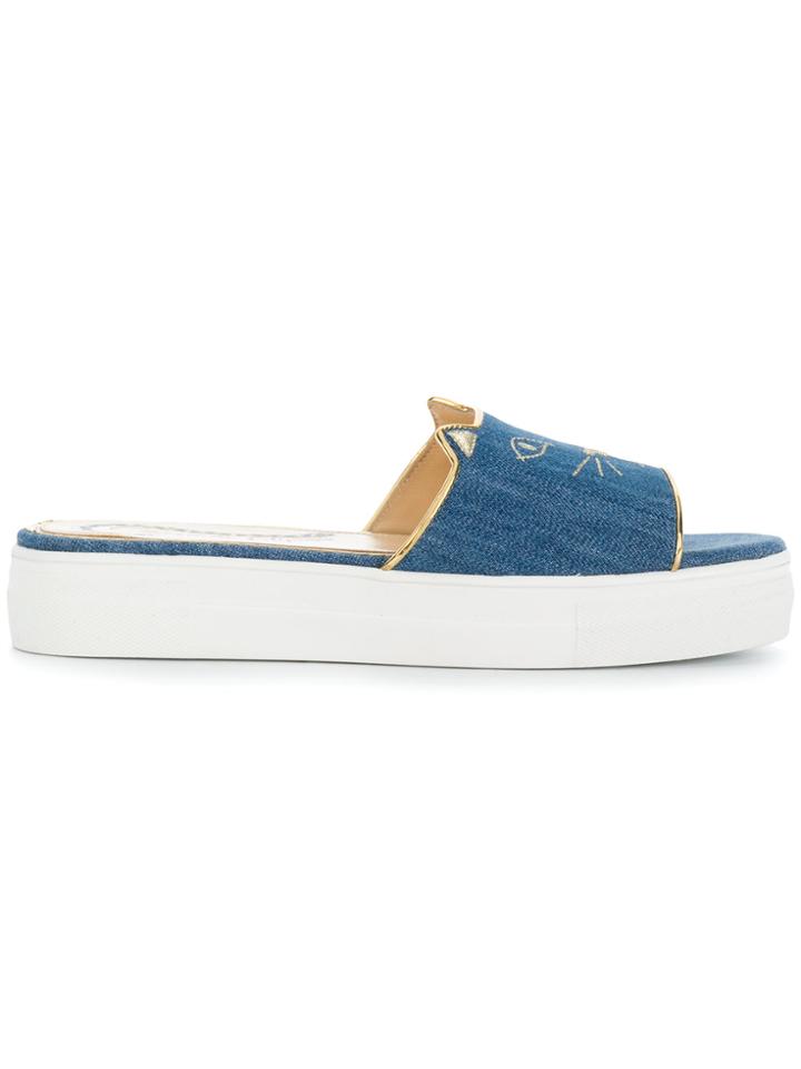 Charlotte Olympia Kitty Pool Slides - Blue