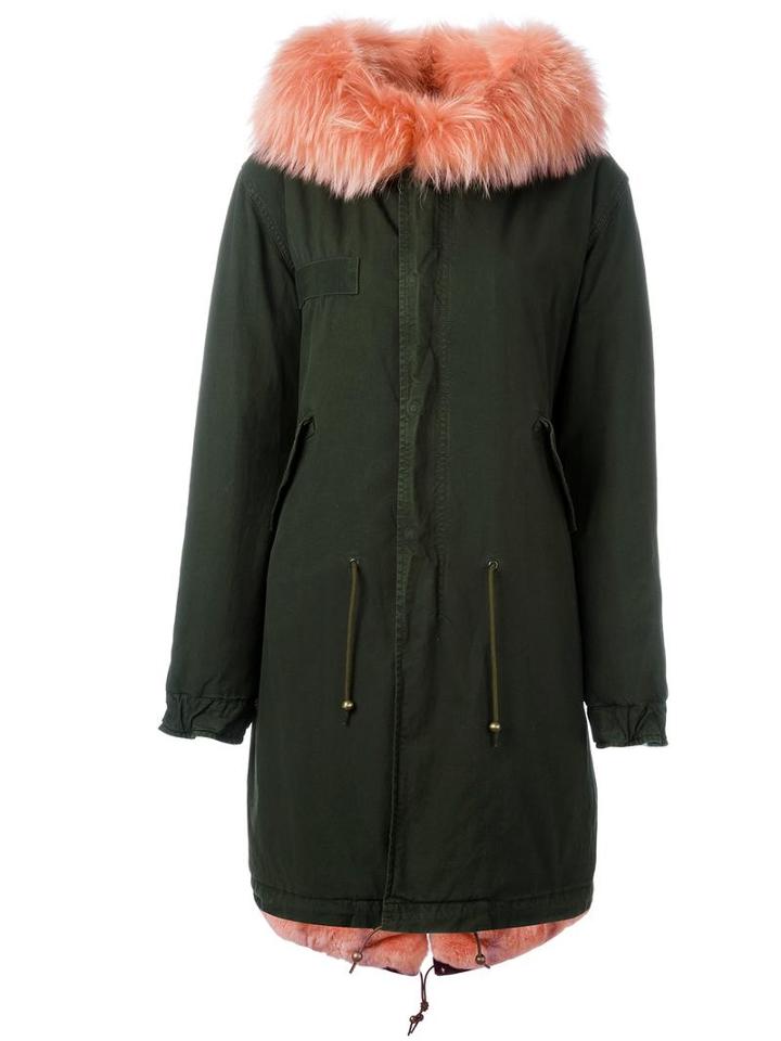 Mr & Mrs Italy Rabbit And Raccoon Fur Lined Parka, Women's, Size: Xxs, Green, Cotton/lamb Skin/rabbit Fur/racoon Fur