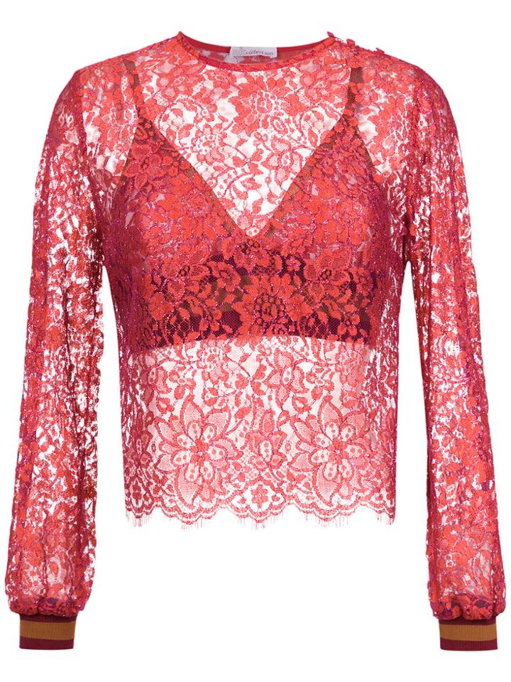 Nk Long Sleeves Lace Blouse - Red