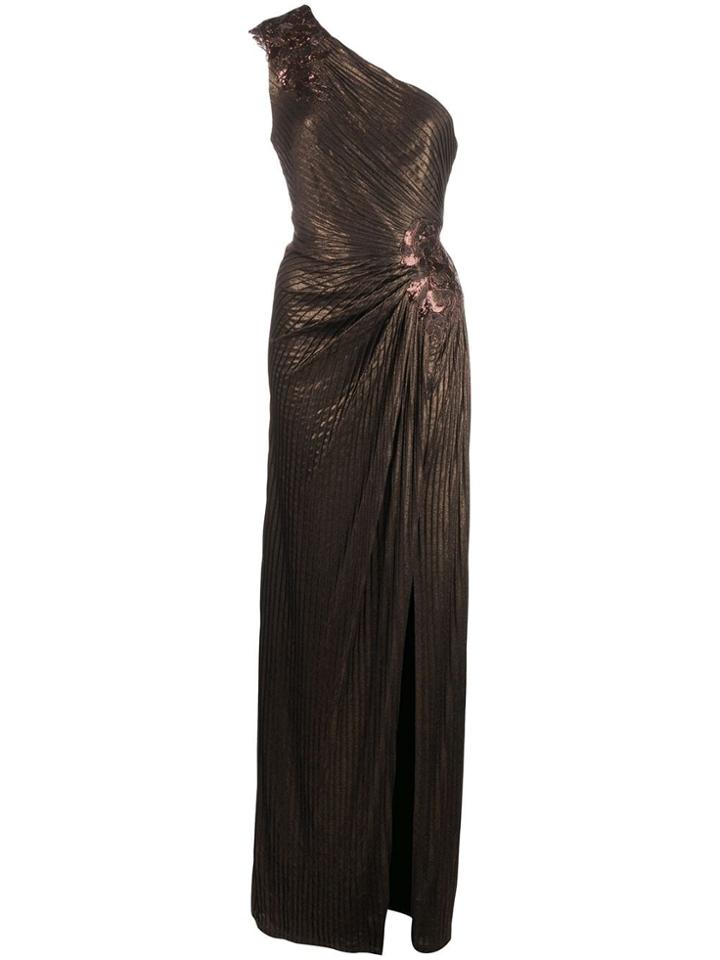 Tadashi Shoji Nigella Pintuck Evening Gown - Brown