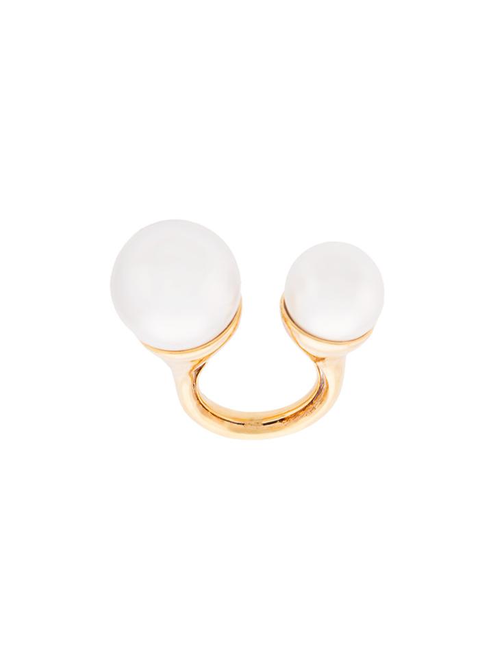 Oscar De La Renta Floating Faux Pearl Ring - Metallic