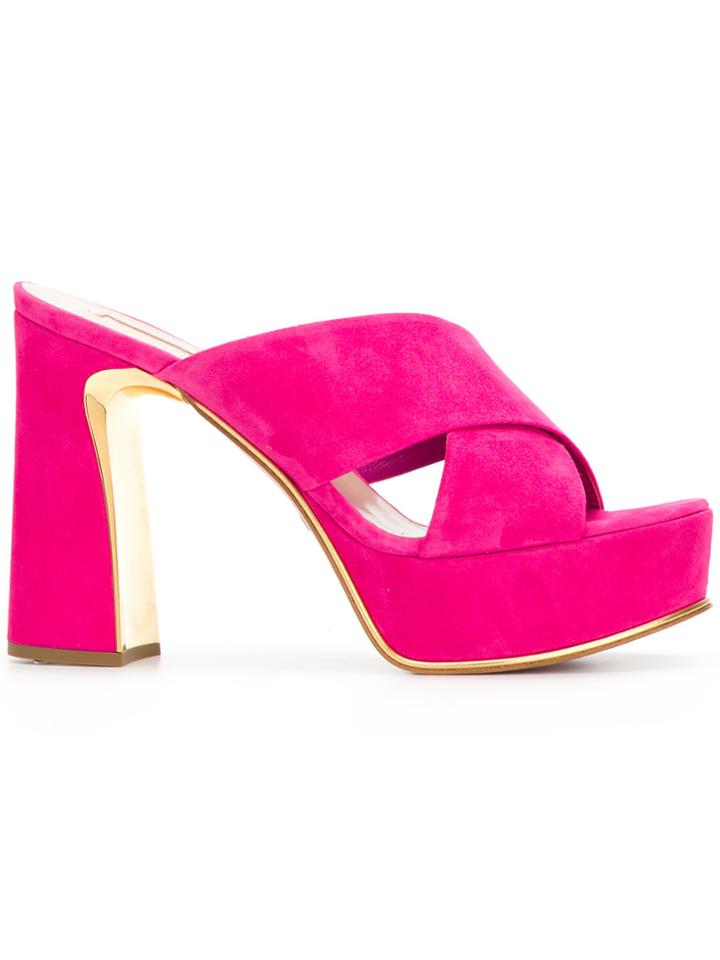 Sebastian Cross Strap Platform Sandals - Pink & Purple